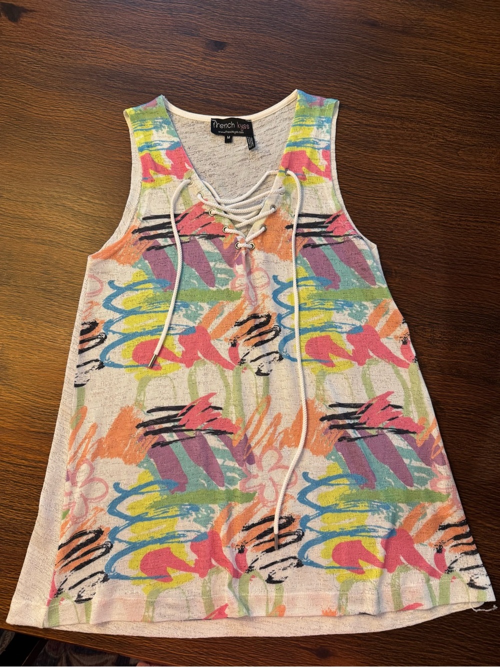 French Kyss Sleeveless Lace-Up Multicolor Women's Tank Top size Medium